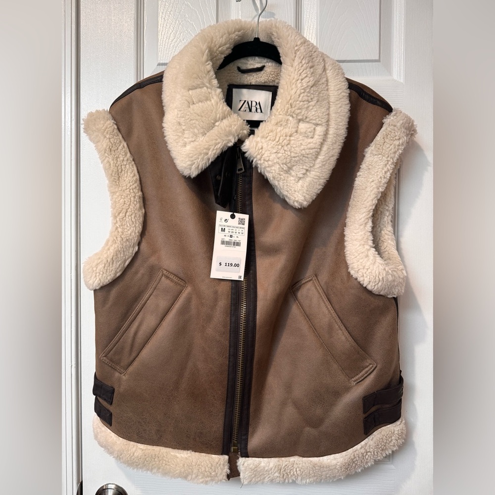 Zara Tan and Cream Shearling Vest